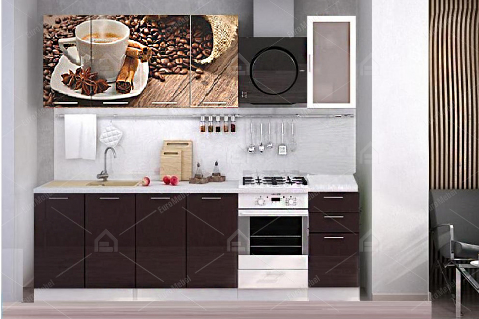 Комплект мебели для кухни Кофе МДФ фотопечать 2000, Рисунок Темный, Стендмебель(Россия)