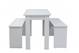 Стол обеденный Стол + 2 скамейки, Белый , MEBEL SERVICE (Украина)