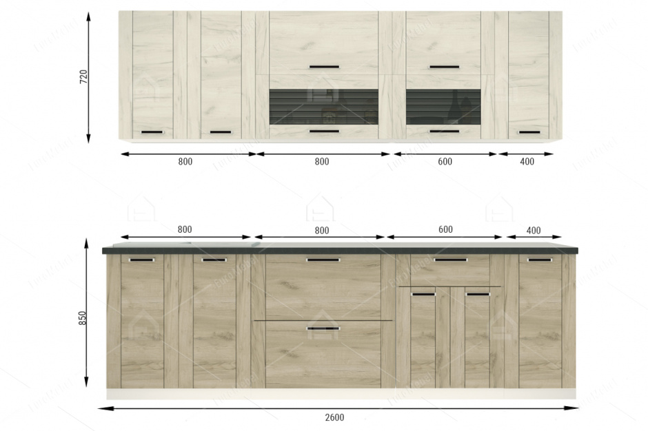 Комплект мебели для кухни Лофт 2600, Крафт белый/серый, Фант Мебель(Россия)