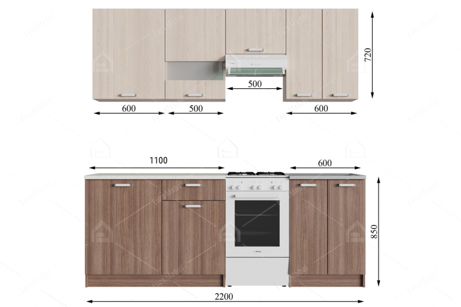 Комплект мебели для кухни Розалия 2200, Шимо темный/Ясень шимо светлый Шимо светлый/Шимо темный, СВ Мебель(Россия)