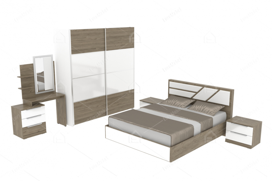 Комплект мебели для спальни Лагуна 8, Гикори темный/Белый матовый, СВ Мебель(Россия)